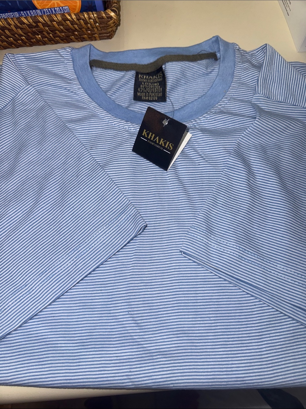 KHAKIS youth Light Blue Striped Crew Neck Shirt size large